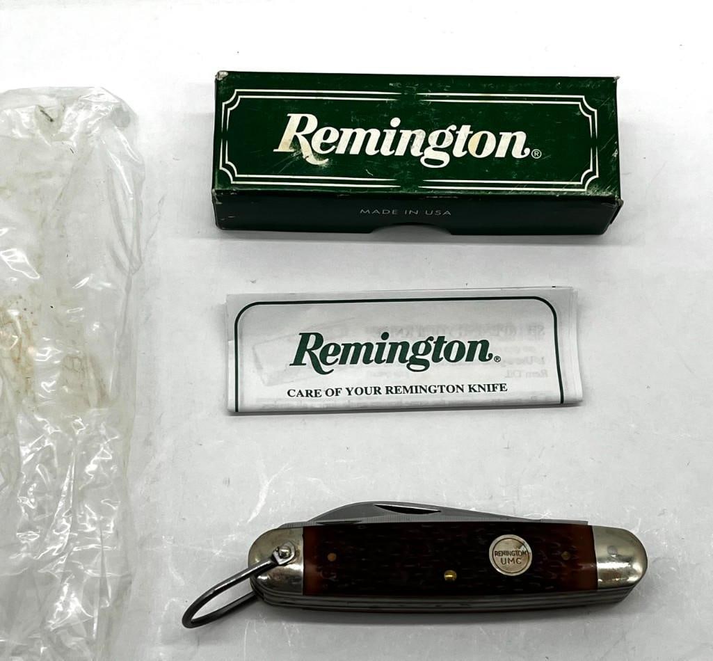 Remington R4 UMC Scout Camping Folding Knife New in Box with Papers: Remington R4 UMC scout camping folding knife Vintage New in box with papers 2.5" blade All pictures are considered part of the description and should be examined carefully by bidders. Live