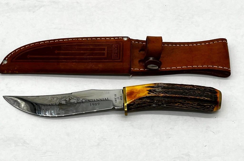 Unused Case XX 523-5 Montana Centennial #0864 Stag Handle Fixed Blade Hunting Knife (1 of 8)