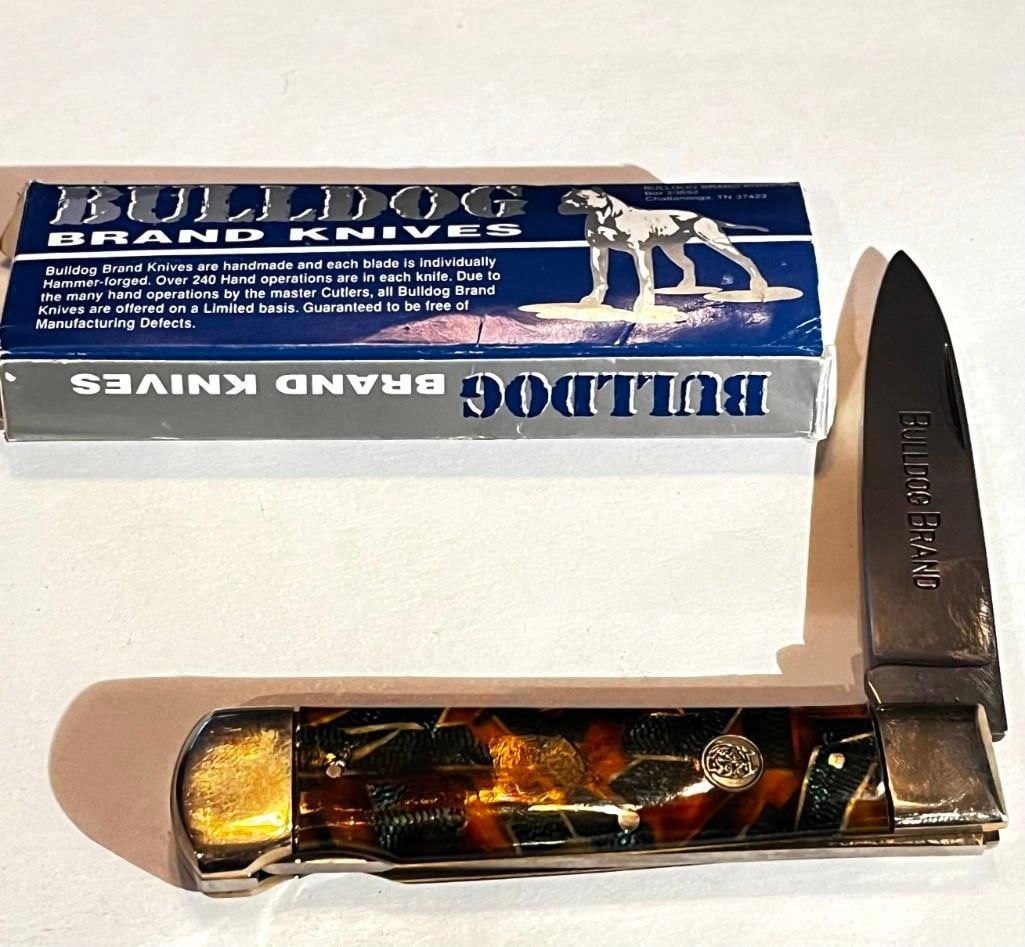 Bulldog brand Lockback Single Blade Knife Inlaid Mallard Feathers in Celluloid Solingen Germany (1 of 9)