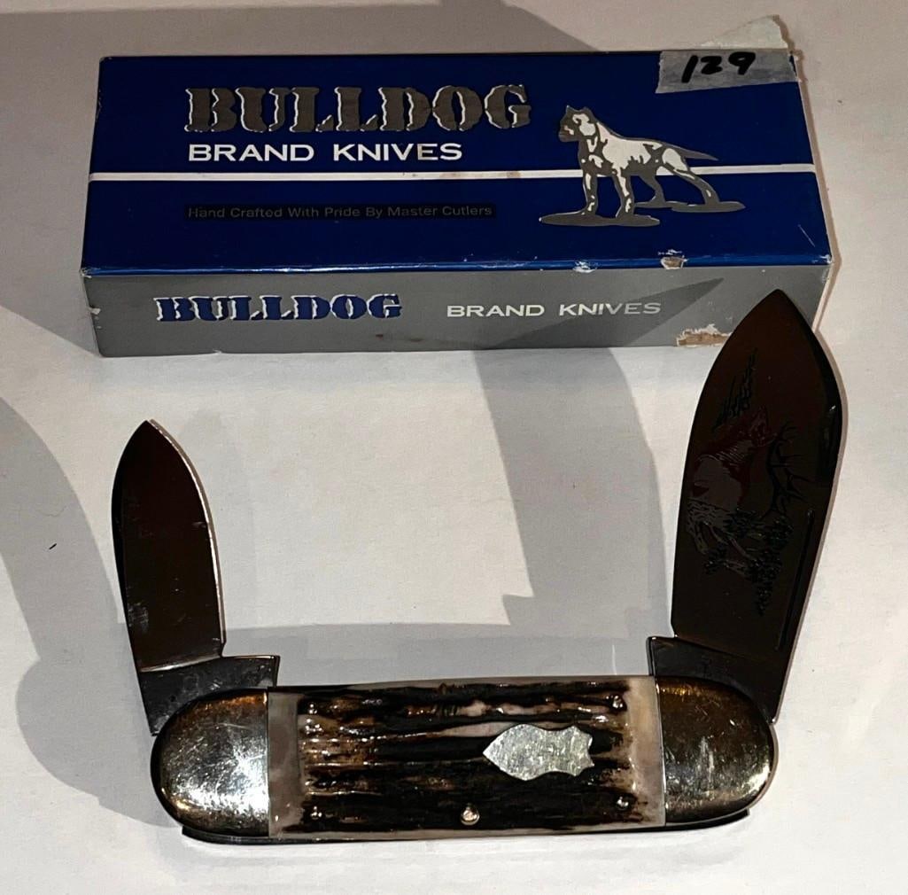 Bulldog Brand Elk 2 blade elephant to 2 Blade Stag Handle Pocket Knife Solingen Germany (1 of 8)