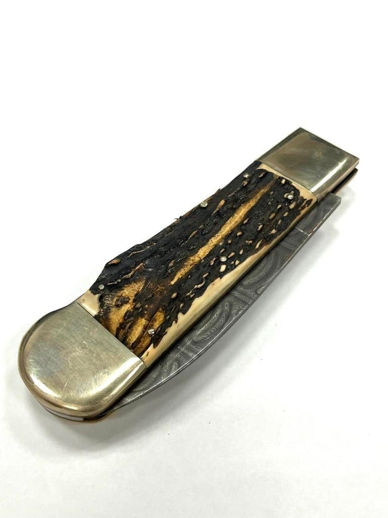 Bulldog Brand MASSIVE Genuine Damascus Stag Knife Solingen Germany circa 2000 (1 of 8)
