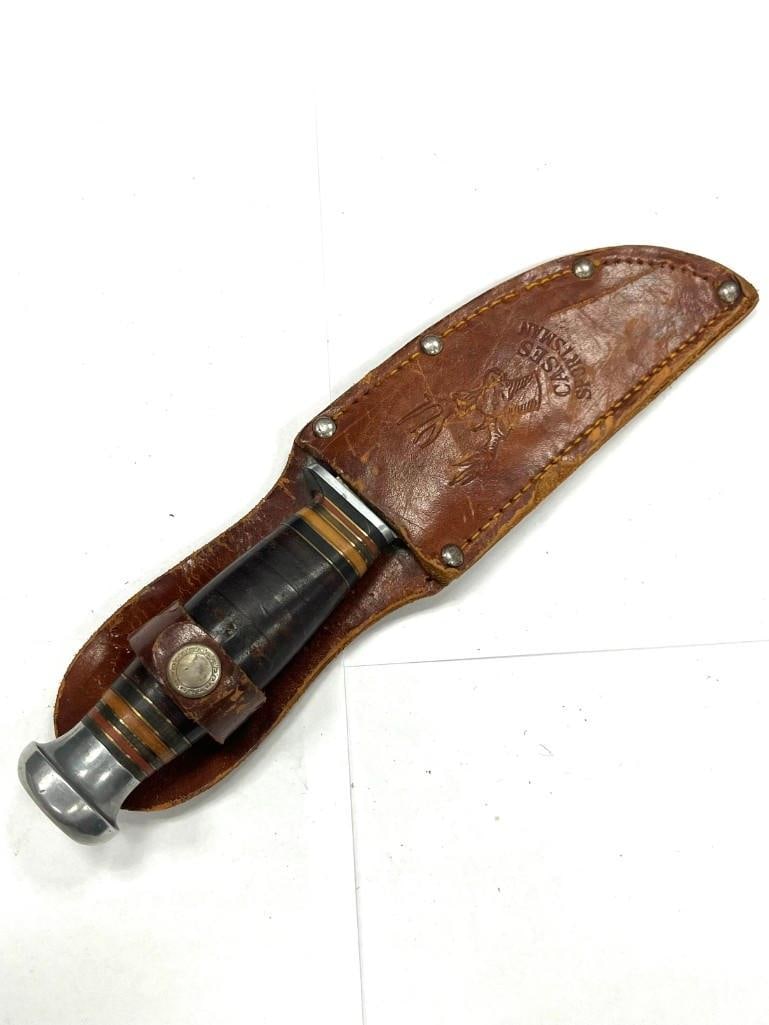 Vintage Case XX Fixed Blade Hunting Knife with Leather Sheath Marked Case Sportsman: Vintage Case XX fixed blade hunting knife with leather sheath marked case sportsman - nice original condition, 4" blade All pictures are considered part of the description and should be examined