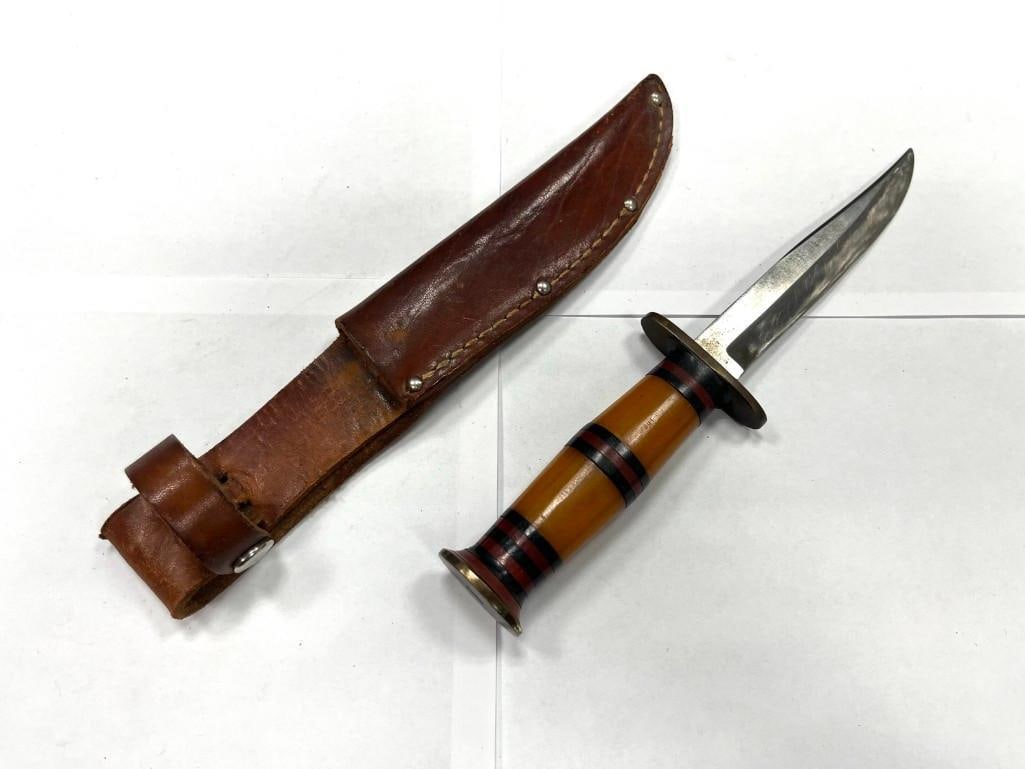 Vintage Weske Sandusky Ohio USA 1940s Hunting Knife, Celluloid Type Handle w/ Sheath (1 of 5)