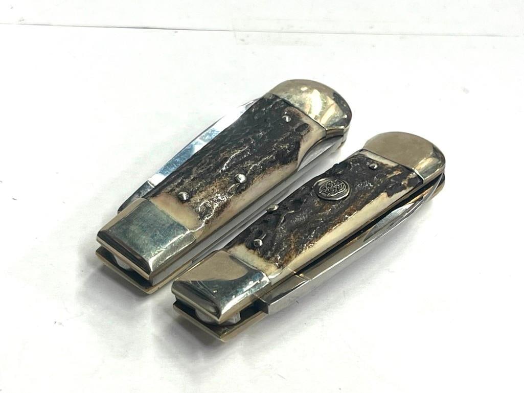 2 Bulldog Brand Single Blade Stag Handle Pocket Knives Solingen Germany (1 of 8)