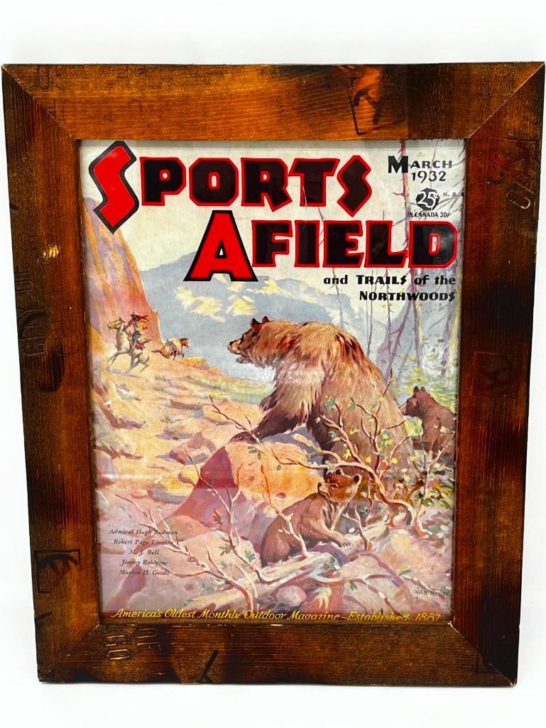 Sports Afield March 1932 Magazine Framed Art Bears 12" x 15" (1 of 4)