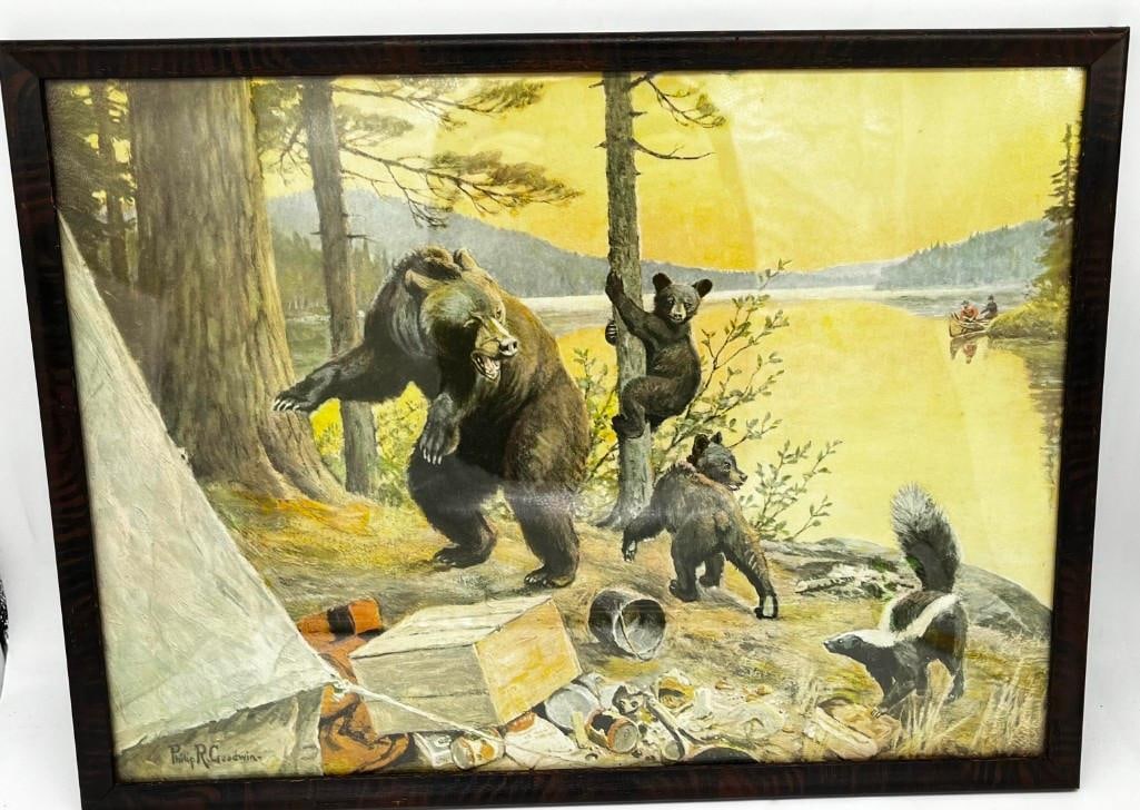 Philip Goodwin Antique Framed Print, Bears & Skunk, "We're Going Home" 23"X 17" (1 of 4)