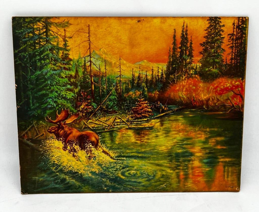 John Renfrew Dean "Unexpected Shot" Vintage Print On Board 11" X 14": John Renfrew Dean "Unexpected Shot" Vintage Print On Board 11" X 14" - - All pictures are considered part of the description and should be examined carefully by bidders. Live Auctioneers is now offeri