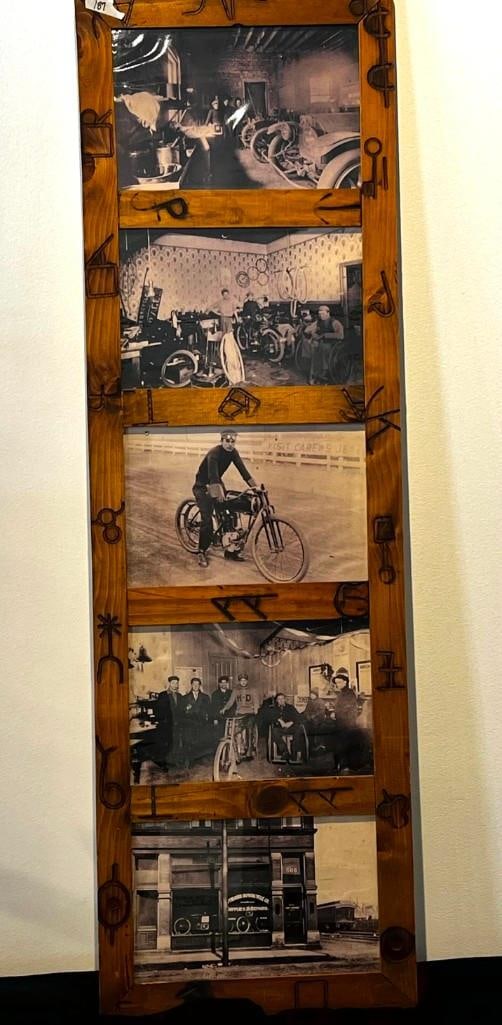 Framed Old Photographs Of Streator Illinois Motorcycle Shop Harley Davidson Indian: Framed Old Photographs Of Streator Illinois Motorcycle Shop Harley Davidson Indian - Custom Frame Measures 15" X 40" Reprint Photos - All pictures are considered part of the description and should be