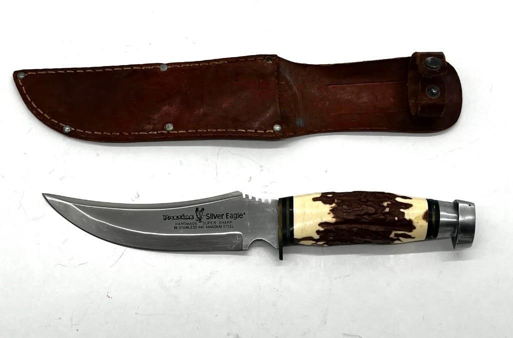 Price Silver Eagle 10325 Fixed Blade Hunting Knife W/ Stag Handle: Price Silver Eagle 10325 Fixed Blade Hunting Knife W/ Stag Handle - Never Used, Sheath May Not Be Original To Knife, 5.5" Blade - All pictures are considered part of the description and should be exam