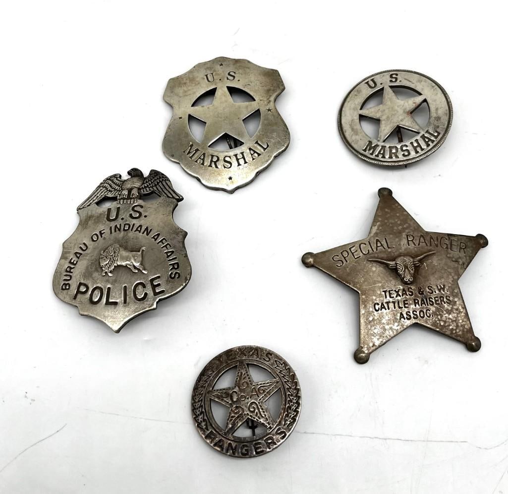 Lot Of 5 Vintage Badges, Police, Texas Ranger , Marshall & More (1 of 8)