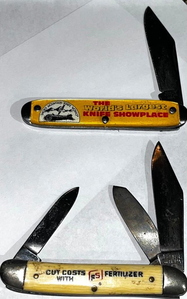 2 Vintage Advertising Knives Fs Fertilizer Ulster And Know Showplace Novelty Co, Pocket Knife (1 of 6)