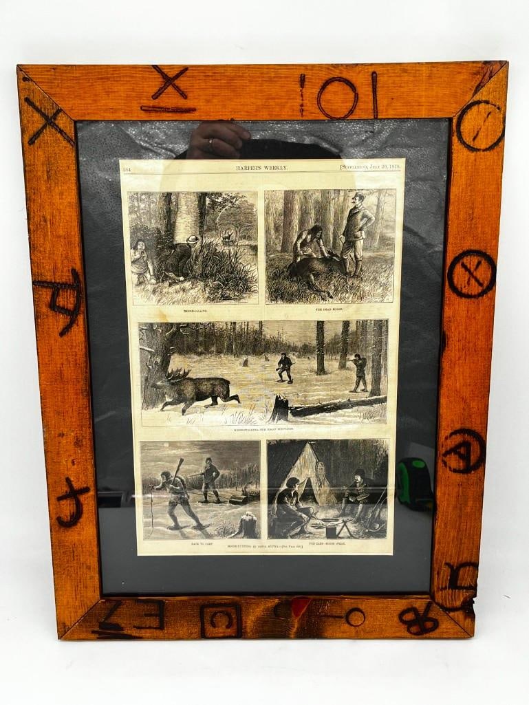 July 1875 Harpers Weekly Magazine Moose Hunting Framed Art 16" X 21" (1 of 4)