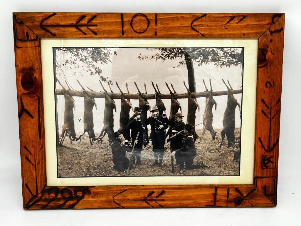 Vintage Framed Photograph Of Deer Hunt Celebration 14" X 19" (1 of 3)