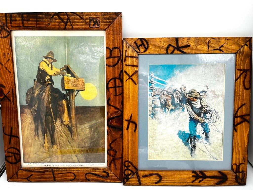 Lot Of 2 Wild West Framed Art 13" X 19" & 14" X 16" (1 of 4)