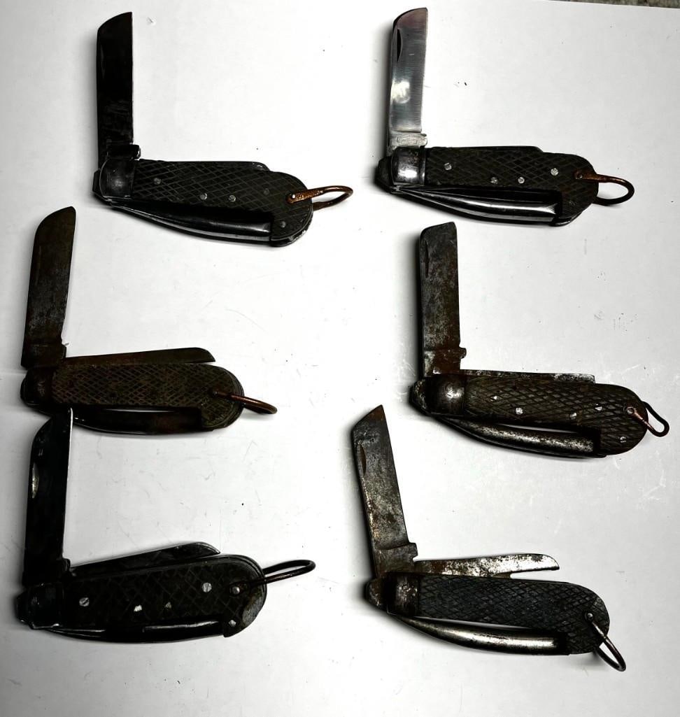 6 British Military Wwii Era Pocket Folding Jack Knife: 6 British Military Wwii Era Pocket Folding Jack Knife - Lot Of 6 As Is Condition - All pictures are considered part of the description and should be examined carefully by bidders. Live Auctioneers is