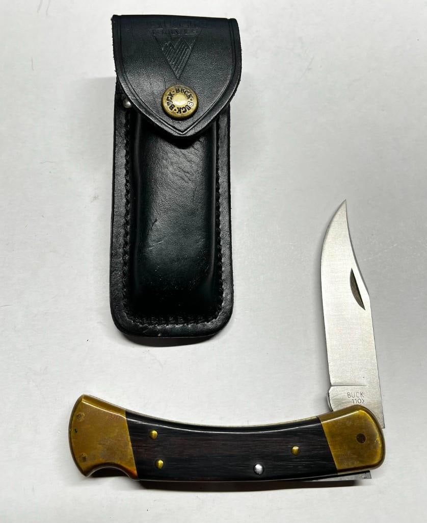 Buck 110 Usa Single Blade Lockback Pocket Folding Knife With Leather Case (1 of 6)