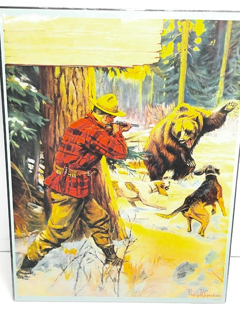 Vintage Philip Goodwin "Steady" Bear Hunt Original Print: Vintage Philip Goodwin "Steady" Bear Hunt Original Print - Preserved Under Cellophane 13" X 20" - All pictures are considered part of the description and should be examined carefully by bidders. Live