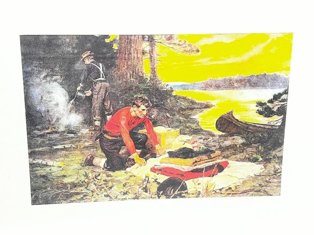 Vintage Philip Goodwin "Where The Tall Pines Grow" Canoe / Camping Original Print: Vintage Philip Goodwin "Where The Tall Pines Grow" Canoe / Camping Original Print - Preserved Under Cellophane 10" X 14" - All pictures are considered part of the description and should be examined ca