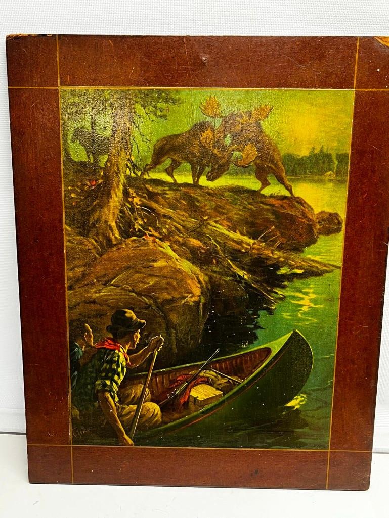 Mark Relyea Hunters In Canoe Watching Fighting Moose Print (1 of 4)