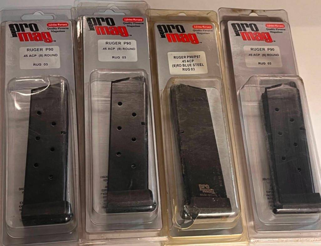 Lot Of 4 New Promag Ruger P90/Pp 97 .45 Acp 8 Round Blue Steel Gun Magazines (1 of 5)