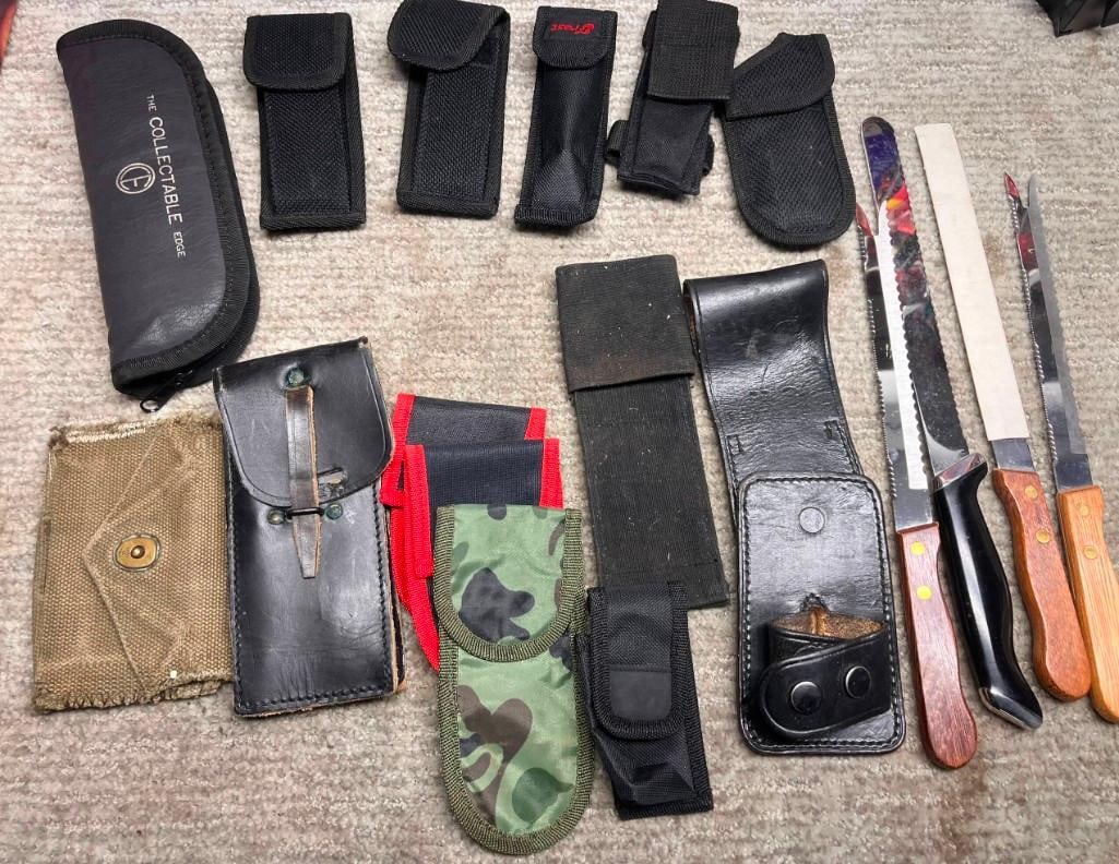 Lot Of Knife Sheaths / Cases, Some Leather And Nylon And A Few Cutlery Knives (1 of 6)