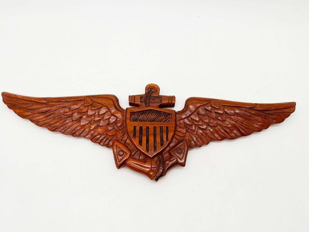 Hand Carve Wooden Plaque Of U.S. Naval Aviator Wings Carved By Larry F. Martin (1 of 6)