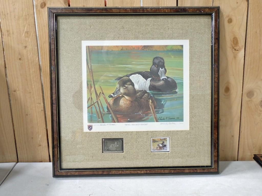 Charles Freeman "Ring-Necked Ducks" Illinois 1989 Duck Stamp Print Pencil Signed and Numbered 69/100 (1 of 4)
