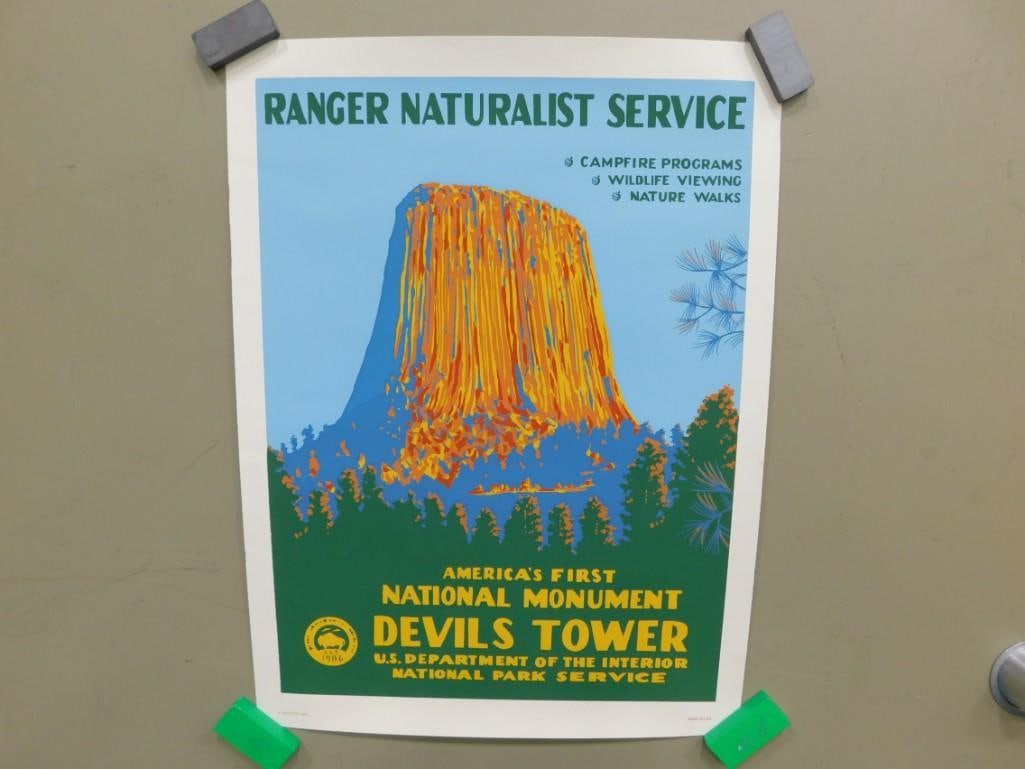Devils Tower National Monument Ranger Naturalist Service Poster 15" x 20": Devils Tower National Monument Ranger Naturalist Service Poster 15" x 20" All pictures are considered part of the description and should be examined carefully by bidders. Live