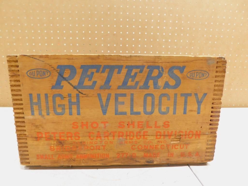 Antique Peters High Velocity Ammunition Crate with Dovetailed Corners Wood Ammo Box (1 of 7)