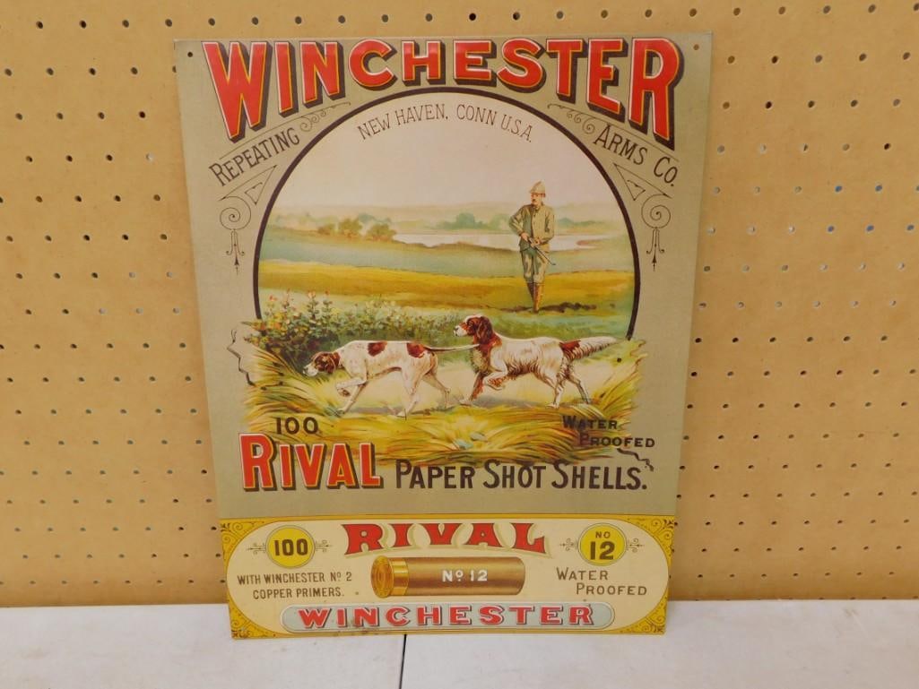 Winchester Rival Paper Shot Shells Metal Sign: Winchester Rival Paper Shot Shells Metal Sign All pictures are considered part of the description and should be examined carefully by bidders. Live Auctioneers is now offering Live Shipping through
