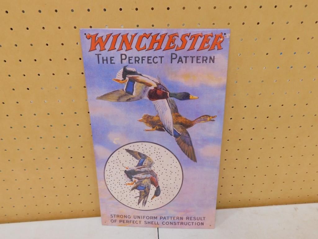 Winchester The Perfect Pattern Metal Sign: Winchester The Perfect Pattern Metal Sign All pictures are considered part of the description and should be examined carefully by bidders. Live Auctioneers is now offering Live Shipping through them