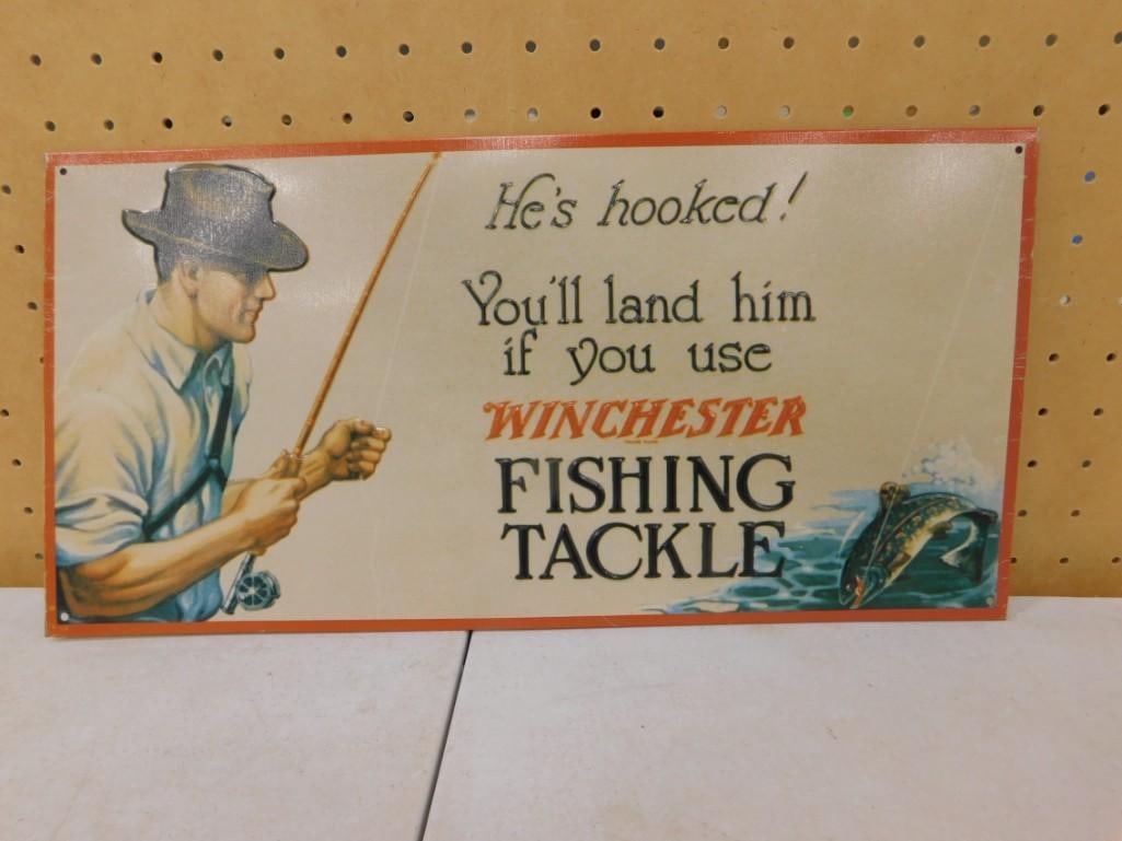 Winchester Fishing Tackle Metal Sign He's Hooked! You'll Land Him If You Use: Winchester Fishing Tackle Metal Sign He's Hooked! You'll Land Him If You Use Winchester Fishing Tackle All pictures are considered part of the description and should be examined carefully by b