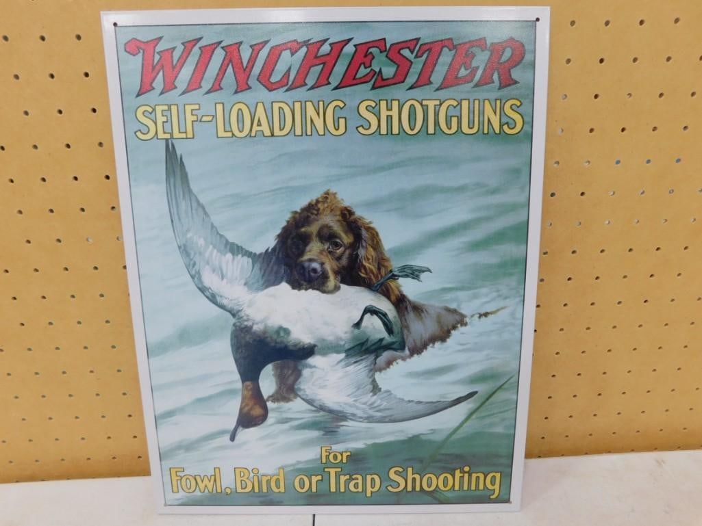 Winchester Self-Loading Shotguns Metal Sign: Winchester Self-Loading Shotguns for Fowl, Bird, or Trap Shooting Metal Sign All pictures are considered part of the description and should be examined carefully by bidders. Live Auctioneers is now