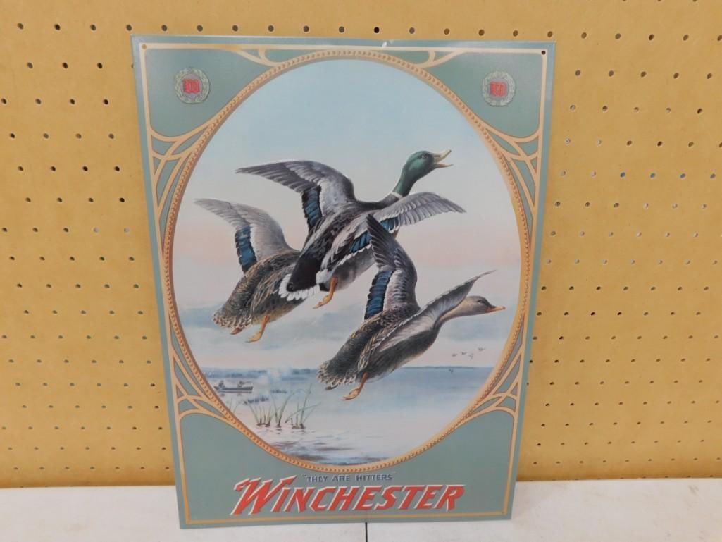 Winchester "They Are Hitters" Metal Sign: Winchester "They Are Hitters" Metal Sign All pictures are considered part of the description and should be examined carefully by bidders. Live Auctioneers is now offering Live Shipping throu