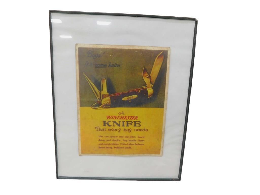 Vintage Framed Advertisement "A Winchester Knife That Every Boy Needs" 8" X 10": Vintage Framed Advertisement "A Winchester Knife That Every Boy Needs" 8" X 10" All pictures are considered part of the description and should be examined carefully by bidders. Live