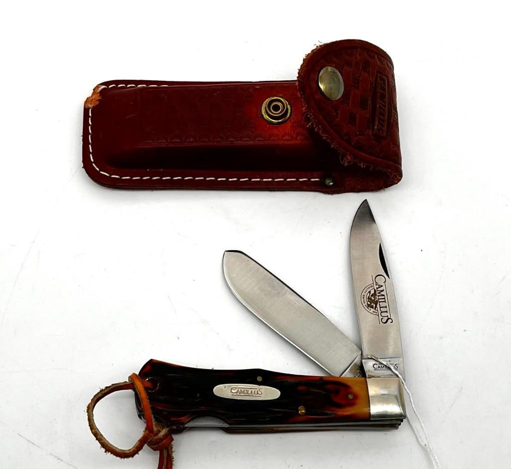 Camillus 716 2 Lock Blades Never Used, leather case has some wear (1 of 6)