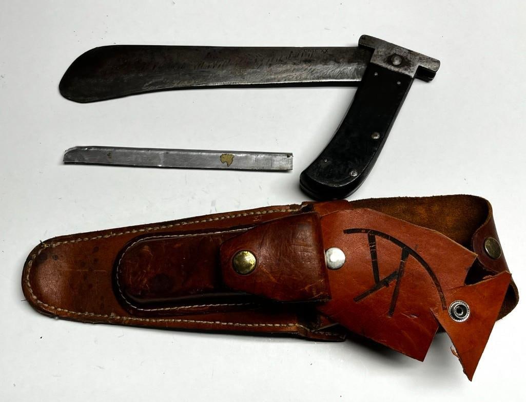 WWII Case Xx Airmen's Folding Machete Knife With Leather Sheath Holster (1 of 10)