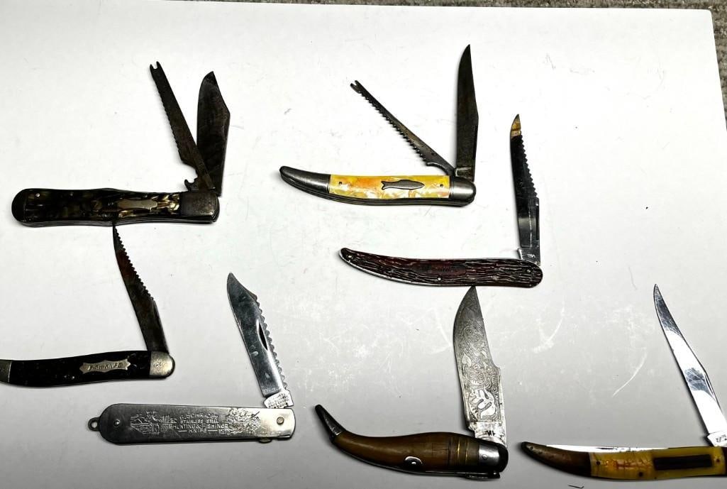 Vintage Lot Of 7 Fish Knives, Schrade's Case Colonial And More (1 of 15)
