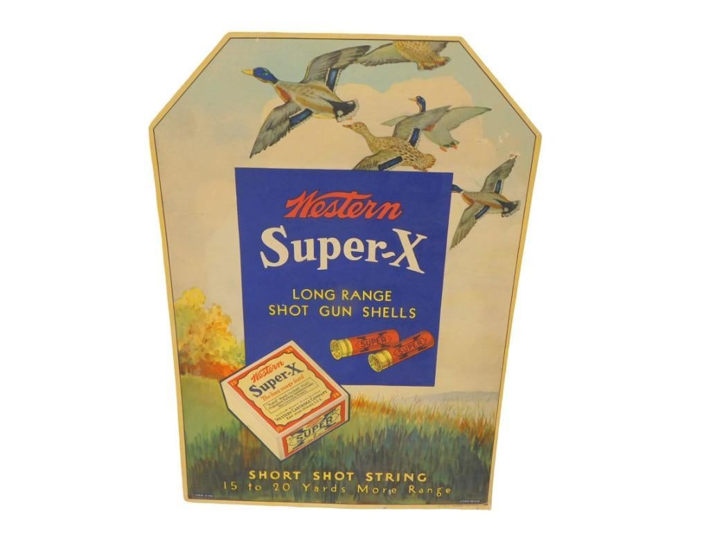 Vintage Western Super-X Cardboard Store Display Advertising Sign (1 of 4)