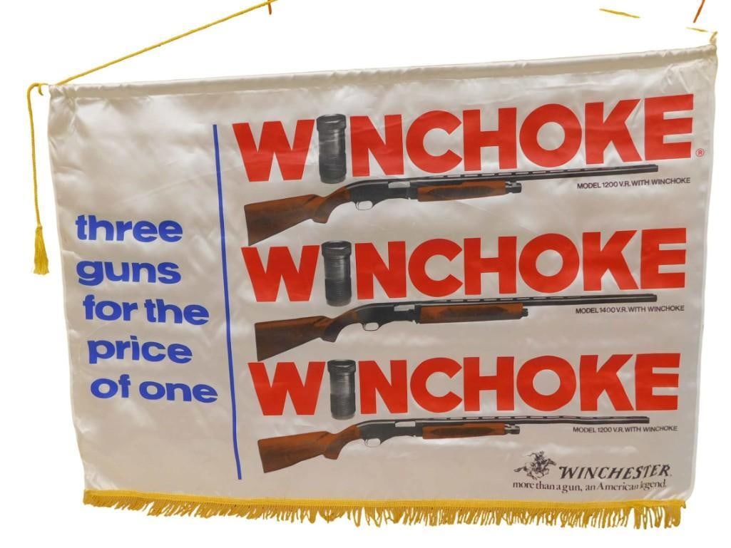 Vintage Winchester Winchoke Banner 41" x 28": Vintage Winchester Winchoke Banner 41" x 28" Store Display Advertising All pictures are considered part of the description and should be examined carefully by bidders. Live Auctioneers is now 
