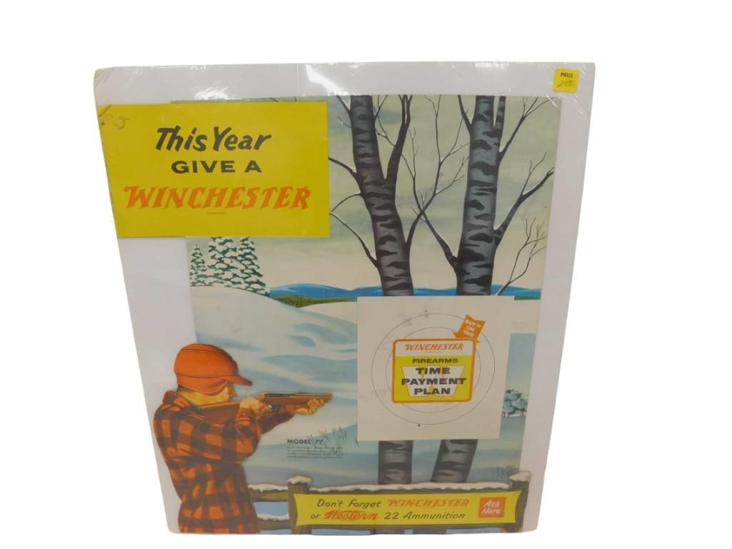 Vintage Winchester Store Display Cardboard Sign "This Year Give a Winchester" 17" x 20": Vintage Winchester Store Display Cardboard Sign "This Year Give a Winchester" 17" x 20" All pictures are considered part of the description and should be examined carefully by bidders