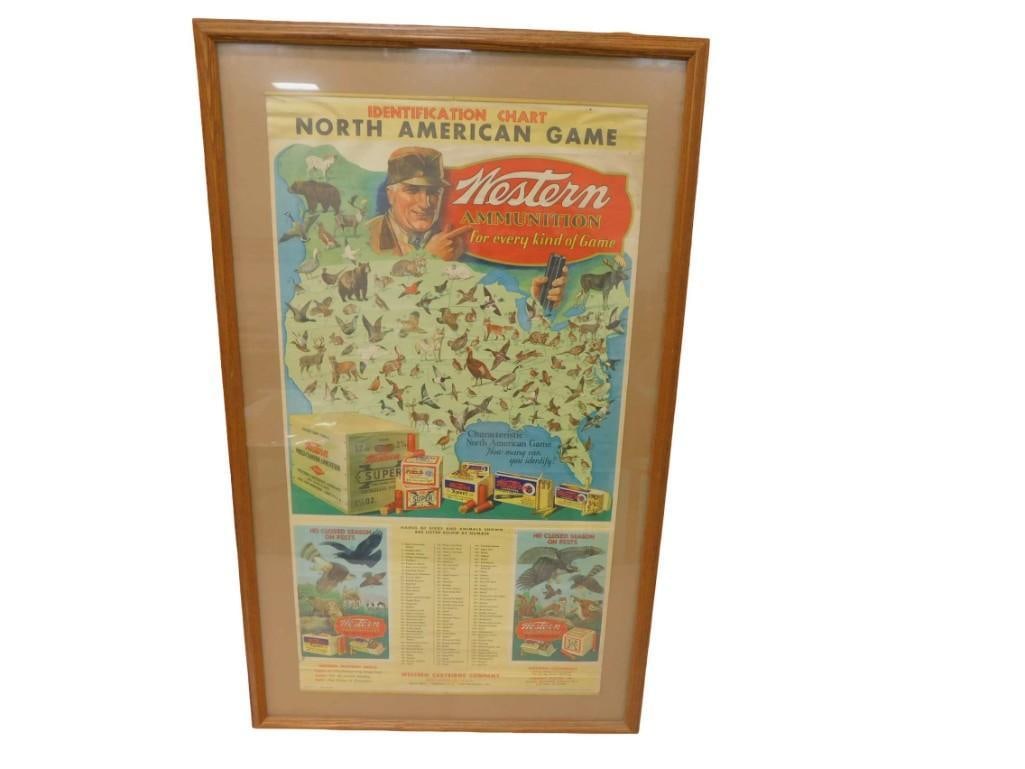 Vintage North American Game Identification Chart Western Ammunition Advertising Framed 39"x23": Vintage North American Game Identification Chart Western Ammunition Advertising Framed 39"x23" All pictures are considered part of the description and should be examined carefully by bidders. 