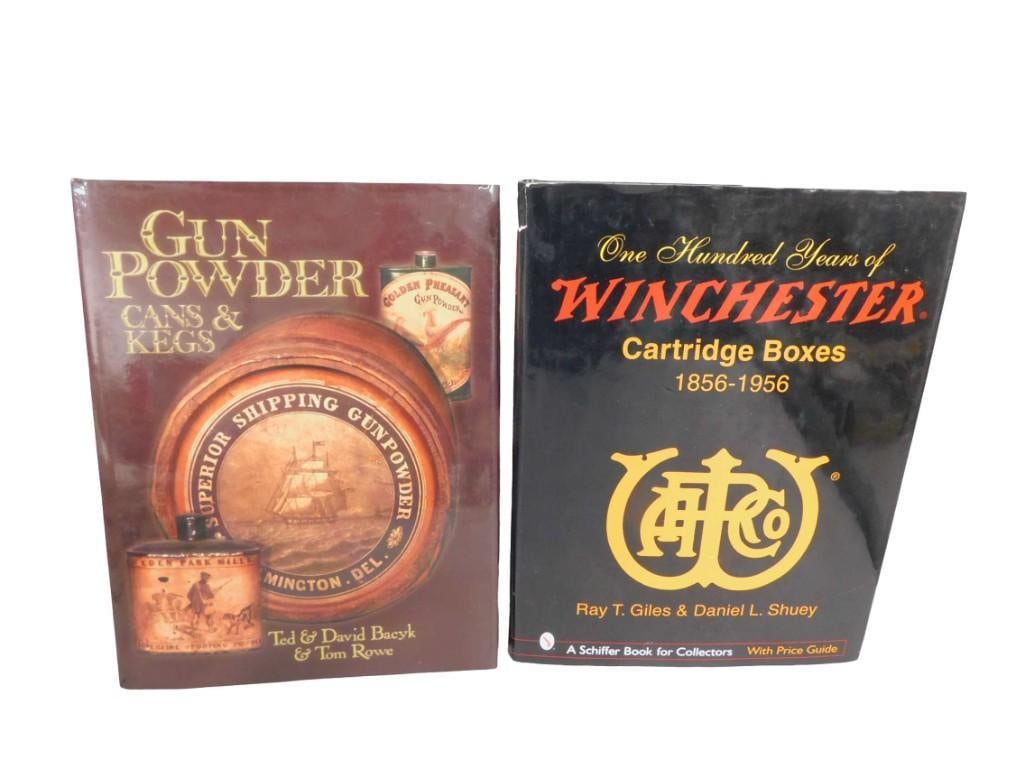 2 Gun Books incl One Hundred Years of Winchester Cartridge Boxes 1856-1956 and Gun Powder Cans & Keg: 2 Gun Books incl One Hundred Years of Winchester Cartridge Boxes 1856-1956 by Ray T. Giles & Daniel L. Shuey and Gun Powder Cans & Kegs by Ted & David Bacyk & Tom Rowe All pictures are