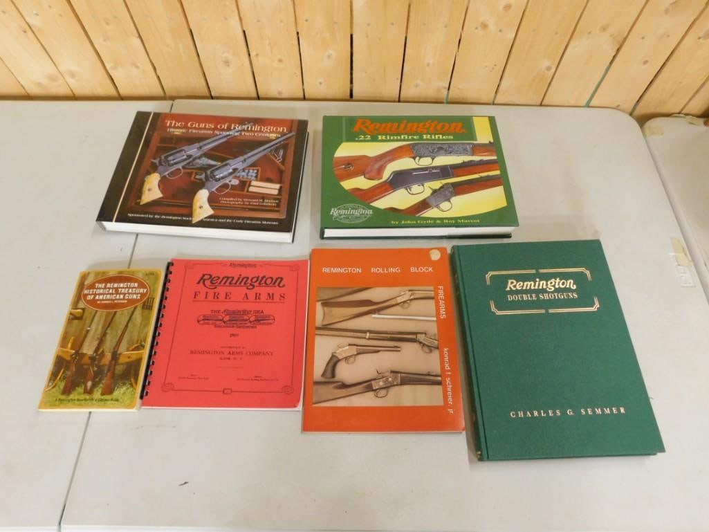 6 Books on Remington Guns incl Remington Double Shotguns by Charles G. Semmer,: 6 Books on Remington Guns incl Remington Double Shotguns by Charles G. Semmer - Autographed, No COA, Remington Rolling Block Firearms by Konrad F. Schreier Jr, The Remington Historical Treasury of Ame