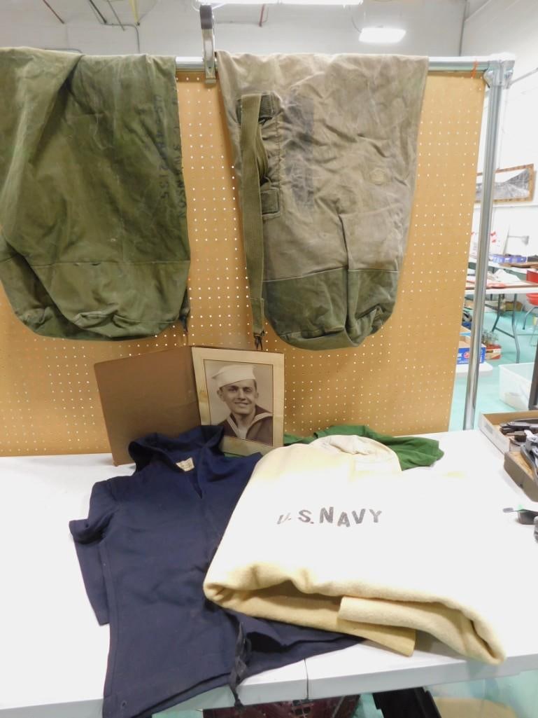 Military Lot including Duffel Bags, Navy, Navy Uniform, Hat, etc. (1 of 14)
