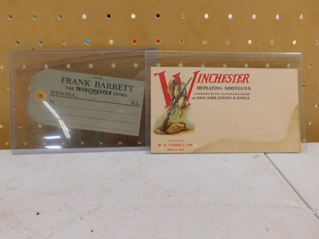 Winchester Ephemera including Old Envelope and Frank Barrett Store Tag: Winchester Ephemera including Old Envelope and Frank Barrett Store Tag All pictures are considered part of the description and should be examined carefully by bidders. Live Auctioneers is now offering