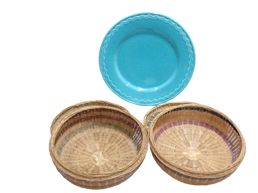 Blue Red Wing Pottery Plate and 2 Baskets with Lids: Blue Red Wing Pottery Plate and 2 Baskets with Lids All pictures are considered part of the description and should be examined carefully by bidders. Live Auctioneers is now offering Live Shipping th