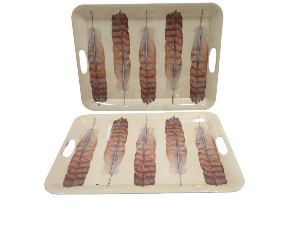 2 John Derian for Target Feather Design Trays: 2 John Derian for Target Feather Design Trays All pictures are considered part of the description and should be examined carefully by bidders. Live Auctioneers is now offering Live Shipping through th