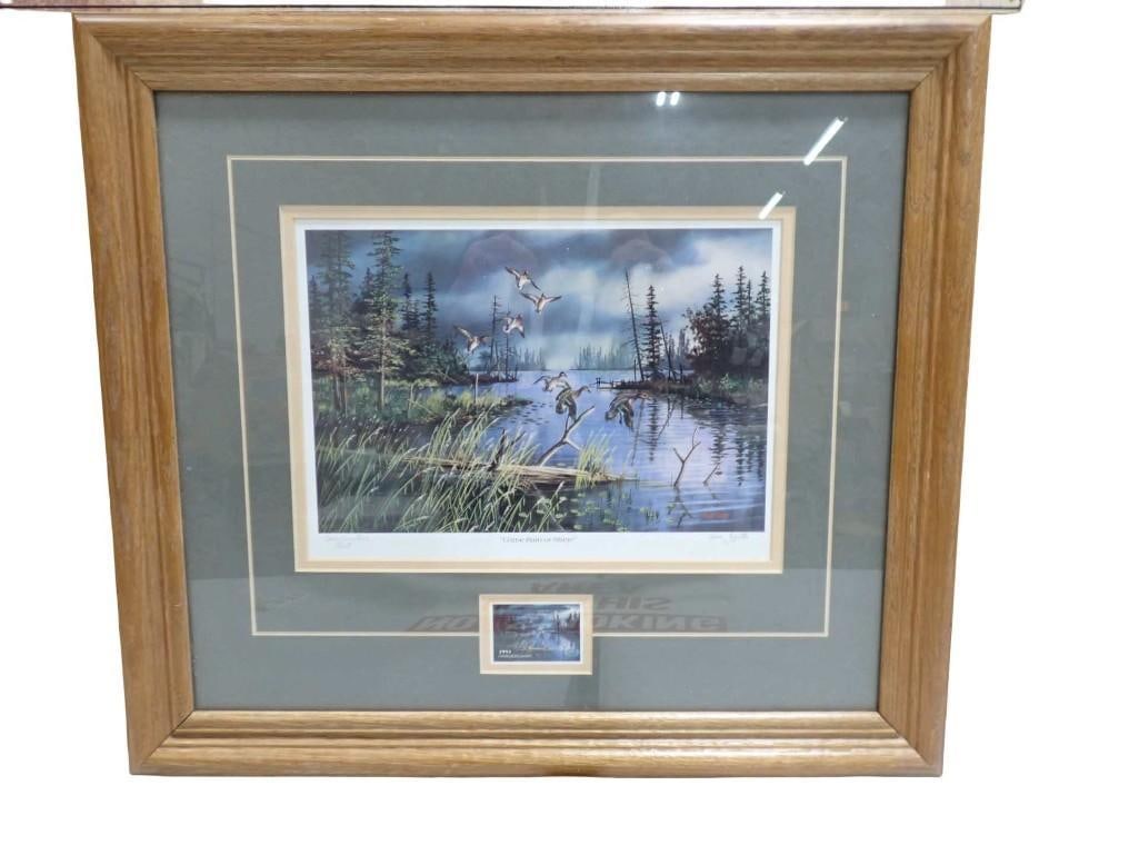 Ken Zylla Signed Print "Come Rain or Shine" Framed Duck Stamp Print with Original Stamp 19" x 17": Ken Zylla Signed Print "Come Rain or Shine" Framed Duck Stamp Print with Original Stamp 19"x17" All pictures are considered part of the description and should be examined carefully by 