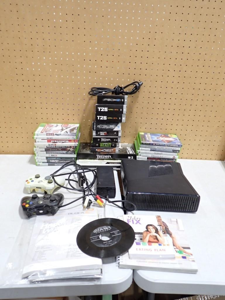 Video Game Lot including Microsoft XBox 360 System, Controllers, Games, Fitness Workout Videos, etc. (1 of 8)